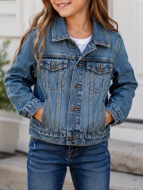 GAPkids 1969 Unisex Medium Wash Blue Denim Jean Trucker Jacket Classic Preppy